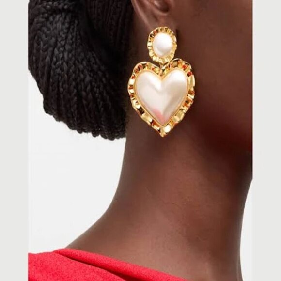 New Lele Sadoughi 14K Gold-Plated & Resin Heart Ruffle Pearl Drop Earrings - Picture 7 of 8